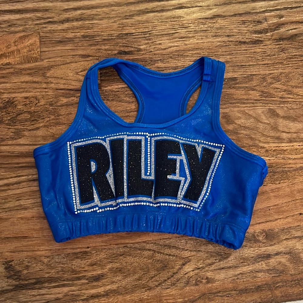 Blue “Riley” shimmer sports bra